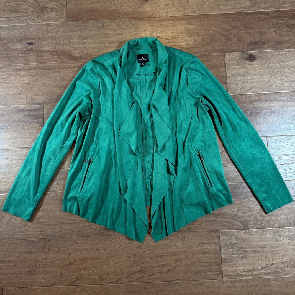 Jules & Leopold Emerald Green Faux Suede Draped Open Front Jacket ST33316 Medium